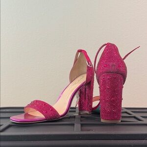 Elegant Pink Fuchsia Beaded Women's Heels